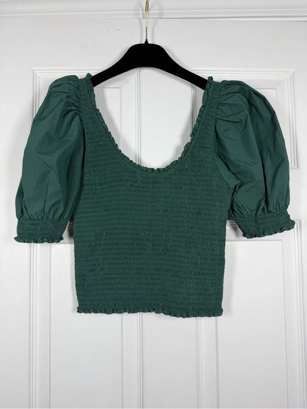 Hill House Size S • Puff Sleeve Top Emerald Botanical Green.